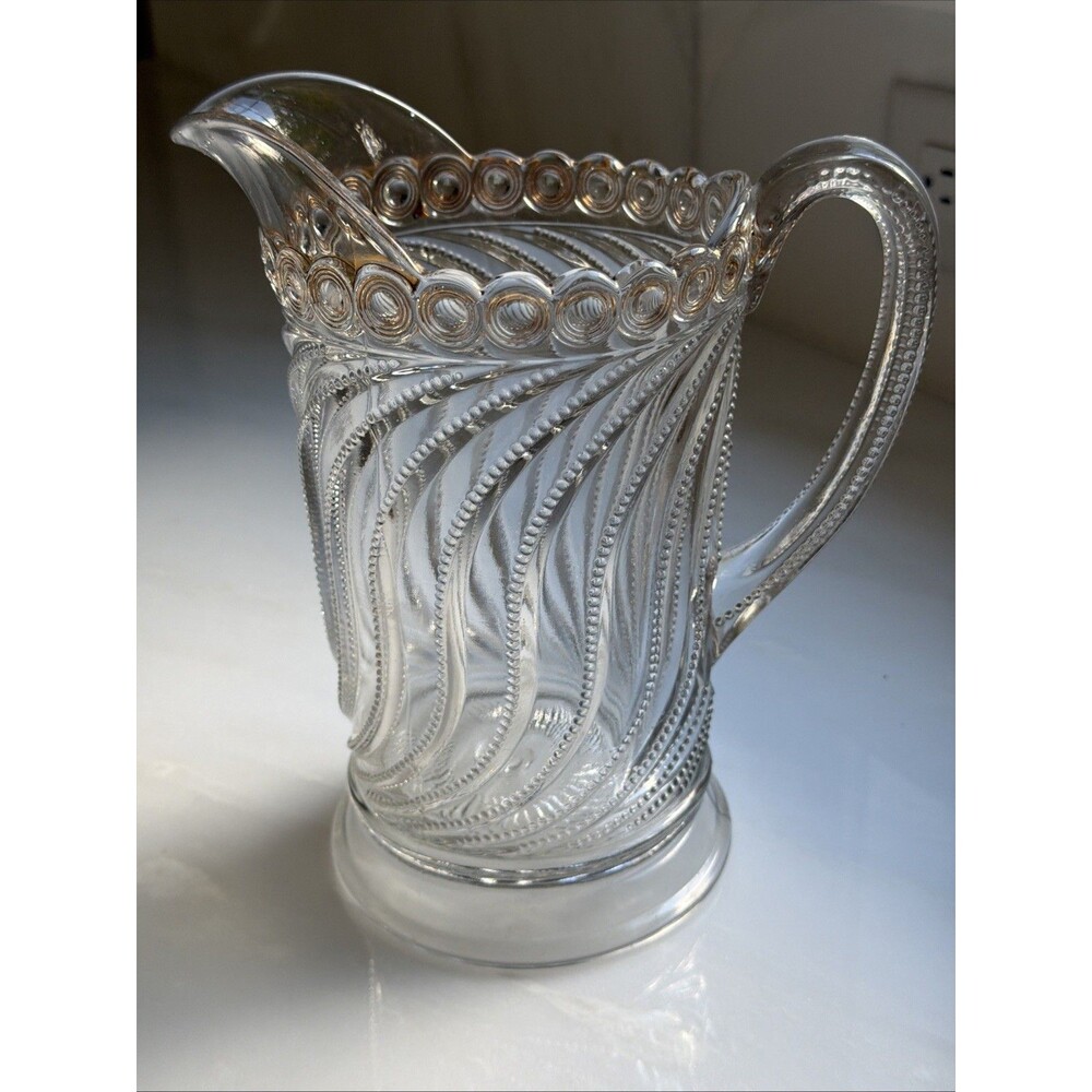 Antique Beaded Swirl & Disc Pitcher EAPG U.S. Glass Circa 1904